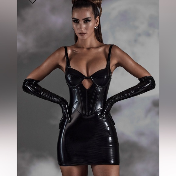 Oh Polly Dresses & Skirts - Oh Polly Cut Out Vinyl Corset Mini Dress in Black US4 / UK8